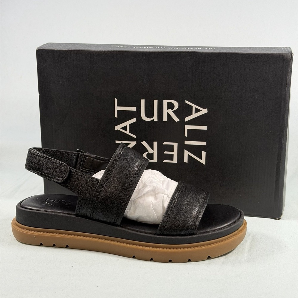 Naturalizer Size-7W Womens Attract‎ Black Sandals Slingback Platform